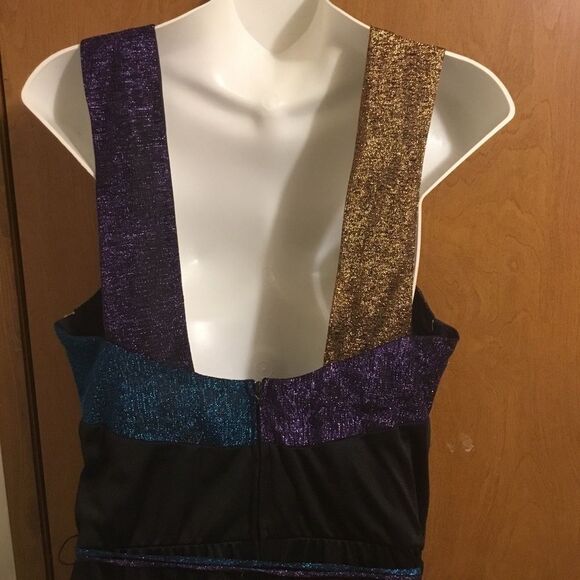 Retro 90s Vintage Metallic Gold Black Purple Blue Belted Zip up Jumpsuit 14 - Picture 4 of 15